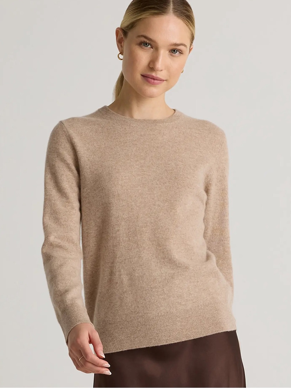 Quince Mongolian Cashmere Crewneck Sweater Oatmeal M